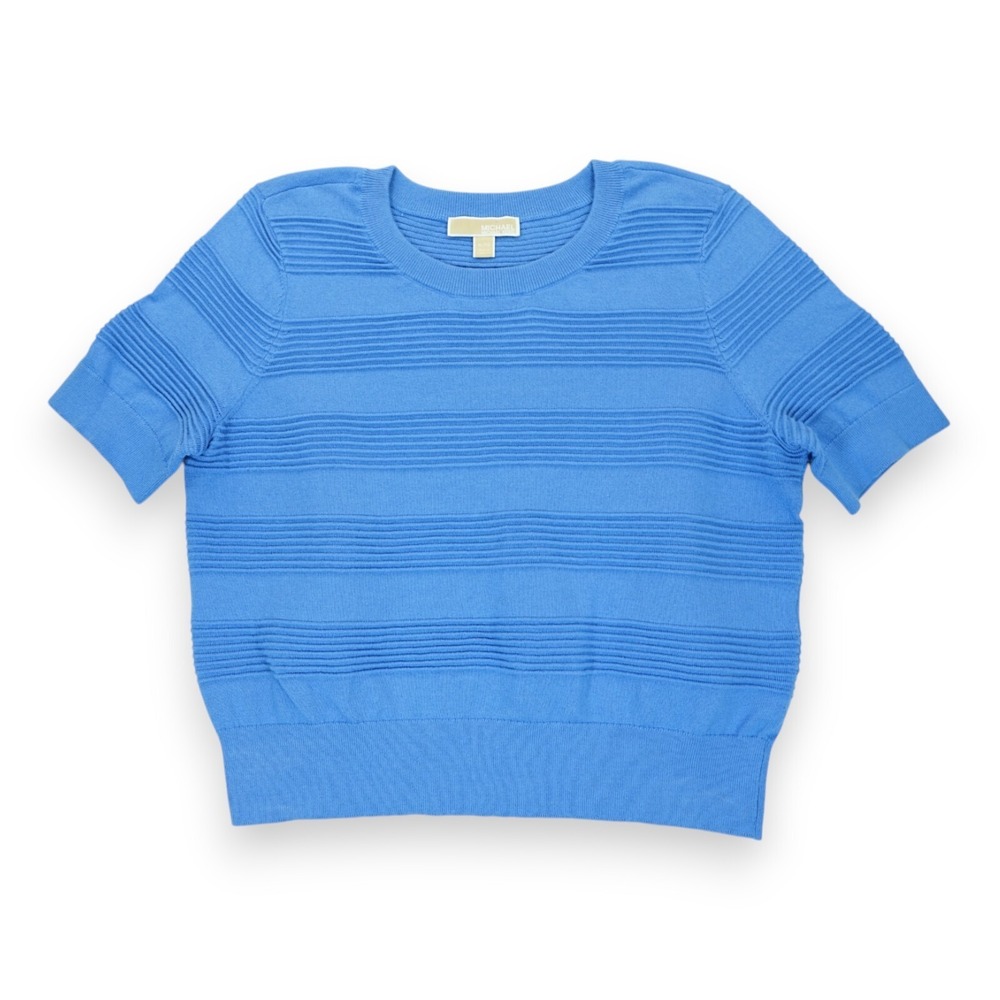 Michael Kors Women's Ribbed Top Short Sleeve Size XL Crewneck‎ Blue
